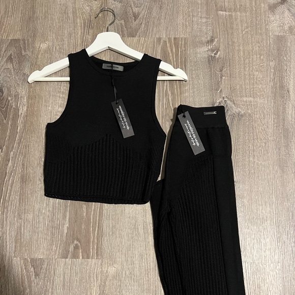 Maniere De Voir Tops - Maniere De Voir Knitted Top Crop and Kitted Pants set in black